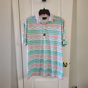 ​Bad Birdie Men's Performance Golf Polo Short Sleeve Aztec Geometric Print Large